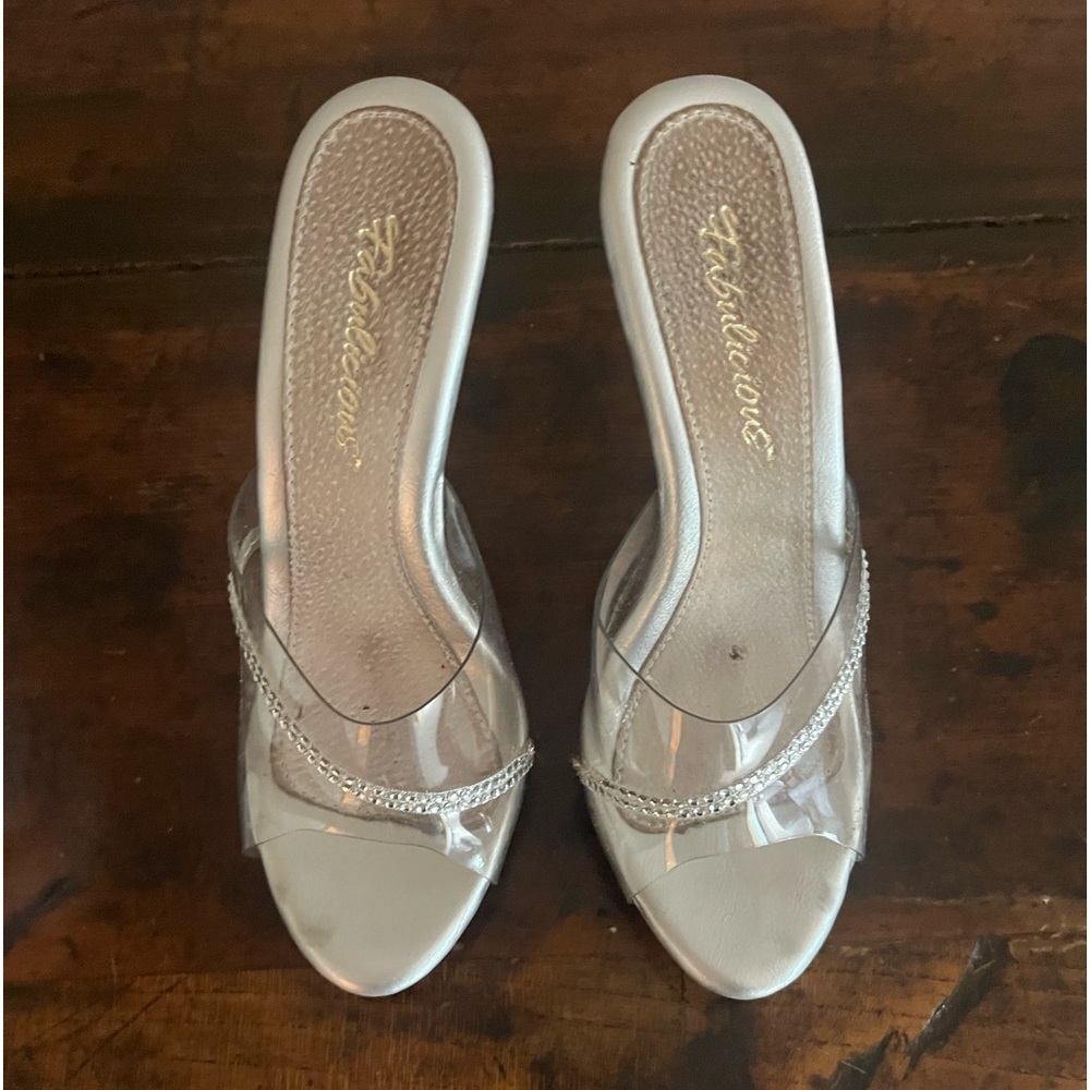 Women’s clear posing heels for bikini or figure competitions.